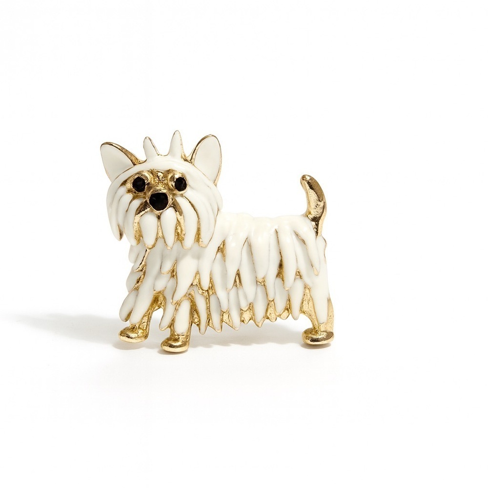 Classic Design White and Gold Dog Brooch